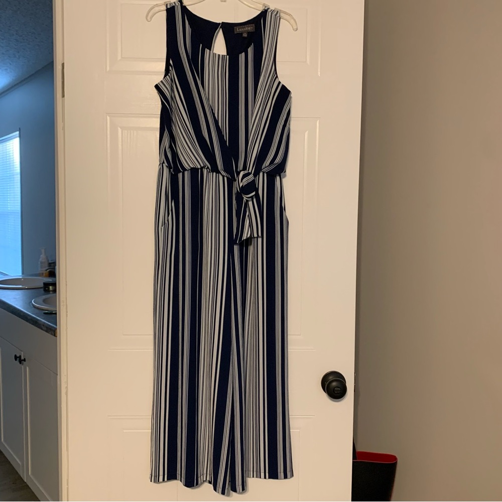 Navy and white jumpsuit
